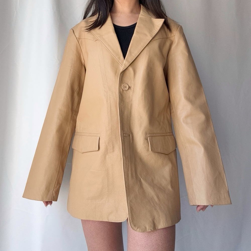 Vintage Dona Michi Tan Blazer 100% Leather Jacket